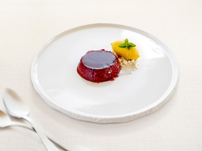 Tocino de la huerta, helado de calabaza y maracuyá